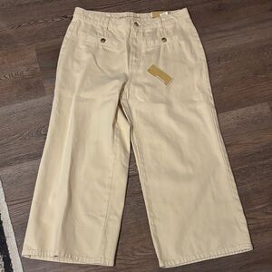 NWT Micheal Kors Selma Crop  Wide-Leg Pants pale yellow